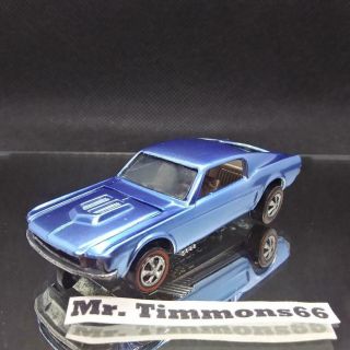 Hot Wheels Redline 1968 Us Ice Blue Custom Mustang With Painted Tail - Restored