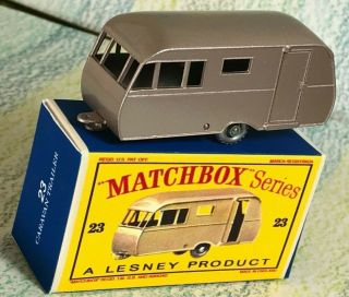Matchbox Lesney No.  23c Bluebird Dauphine Caravan 2gpw Metallic Mauve Nmreplbox