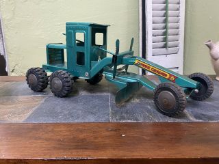 Vintage Lumar Pressed Steel Power Road Grader Construction Green Toy