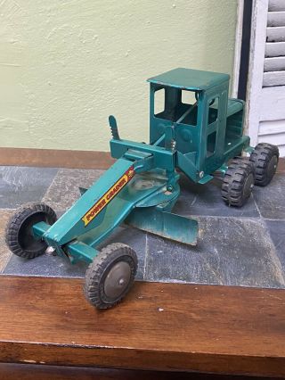 Vintage LUMAR Pressed Steel Power Road Grader Construction Green Toy 3