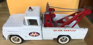 Vintage Tonka Aa Wrecker Tow Truck Toy Pressed Steel White Metal 1960s 14 "