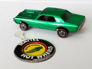 Mattel Hot Wheels Redline Red Line Custom Cougar 1968 U.  S.  A.  Green With Button