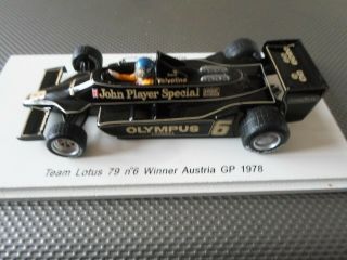 Spark 1:43 F1 Model Lotus 78 Winner Austrian Gp 1978 Ronnie Peterson