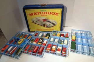 Vintage 1968 Matchbox Case,  39 Matchbox & Corgi Cars Mostly 1960s