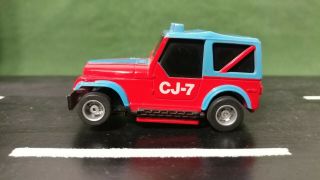 Red & Blue Tyco 1:64 Scale Jeep Cj - 7 Slot Car Lighted