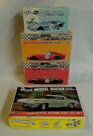 Wow Four 1960`s Revell Empty 1/24 & 1/32 Slot Car Boxes = Ferrari,  Vette,  Cobra