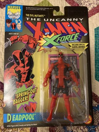 Deadpool Toy Biz Figure Vintage Xmen Marvel X - Force 1992 With Trading Card