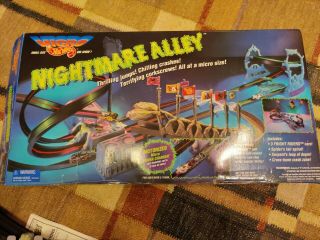 Vintage 1995 Micro Hot Wheels Nightmare Alley Race Track Near Complete W/ Box