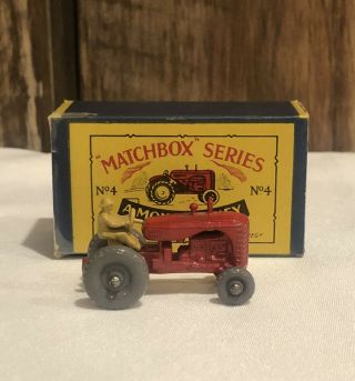 Vintage Lesney Matchbox Moko 1957 Massey Harris Tractor No.  4 Grey Wheels