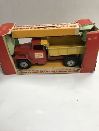 Vintage 1960’s Hubley Mighty Metal Dump Truck Red And Yellow