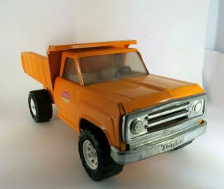Vintage Tonka Orange Dump Truck Pressed Steel Toy 13.  5 X 6x 6 Inches