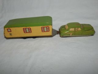Vintage Japan Tin Friction Toy Car,  Truck & Trailer 7 3/4 " Long 100