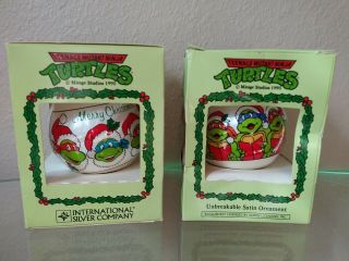 2 Vtg Teenage Mutant Ninja Turtles 1990 Satin Christmas Ornaments