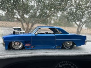 1967 Chevy Nova Ss Pro Street Drag Blown Jada Toys 1:24 Blue