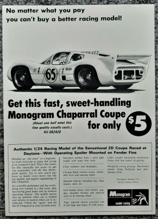 Vintage 1967 Monogram 1/24 Chaparral Coupe Slot Car Advertisement