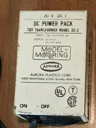 Vintage Aurora Model Motoring Dc Power Pack Toy Transformer Dc - 2,  20v,