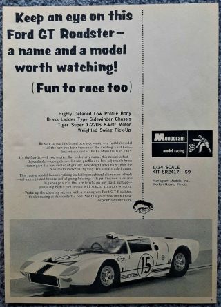 Vintage 1966 Monogram Ford Gt 1/24 Slot Car Advertisement