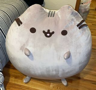 Jumbo Gund Pusheen Anime Gray Happy Kitty Cat Plush Stuffed Animal Pillow 38 "