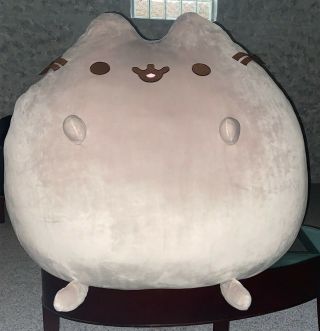 JUMBO Gund Pusheen Anime Gray Happy Kitty Cat Plush Stuffed Animal Pillow 38 