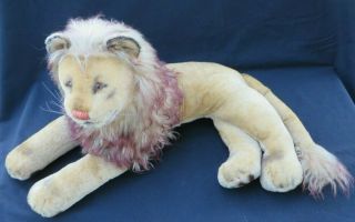 Vintage 1950 - 60s Steiff Leo Lion Large Lying Down Mohair Stuffed Plush 32 "