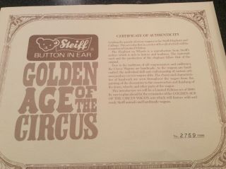 Complete Set of Steiff Golden Age of the Circus All with 3