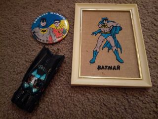 Corgi Batmobile,  Batman And Robin Button And Artwork.