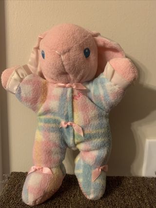Playskool Snuzzles Bunny Rabbit Plaid 1996 Pink Plaid Baby Plush Stuffed Toy 11 "