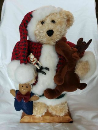 Dan Dee Collectors Choice 16 " Christmas Bear On Wood Stand Santa Suit Plush Htf