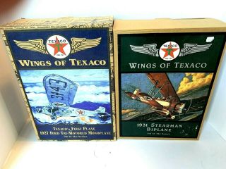 2 " Wings Of Texaco " Die - Cast Airplane Banks - 1927 Ford Tri - Motor & 1931 Stearman