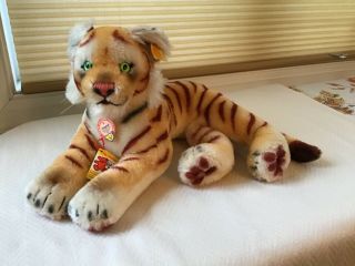 Vintage Steiff 1983 Mohair Lying Tiger Pasha Stuffed Animal