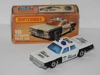 Matchbox Superfast Plymouth Police Car No.  10 Vn In K Box 1982
