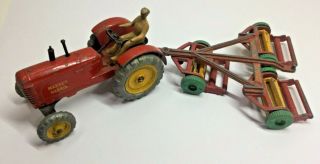 Vintage 1950’s Dinky Toys 300 Massey Harris Tractor Driver & Triple Gang Mower
