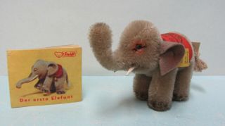Vtg.  Mini Steiff Elephant 75th Anniversary Booklet Button Tag Blanket 1955 (2e)