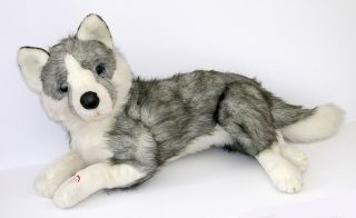 E&j Classic Large Stuffed Plush Husky Wolf 24 " Long X 12” Gray & White Blue Eyes