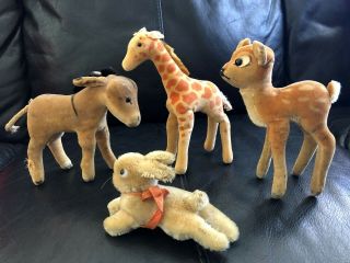 Small Vintage Steiff Animals - 1950/60s - Bambi - Giraffe - Donkey - Rabbit - No Buttons