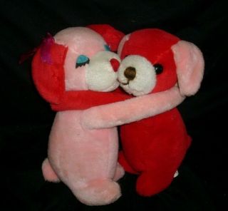 10 " Vintage Kamar Hugging Puppy Dog Pink Red Boy & Girl Stuffed Animal Plush Toy