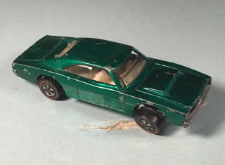 Vintage 1968 Hot Wheels Custom Dodge Charger Mattel Redline Car Green