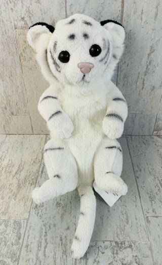 E&j Classic White Tiger Lion Cub Wild Cat Kitten Curved Laying Down Snow Plush