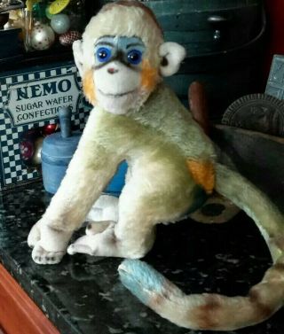 Vintage Steiff Mungo Monkey Mohair Straw Stuffed Blue Bottom & Eyes 13 "
