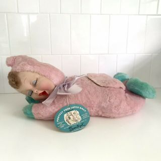 Vintage 1950’s Rubber Face Plush Timely Toys Sleeping Baby Doll Pink