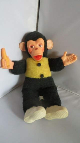 Vintage Mr.  Bim Zippy Monkey Plush W/banana Black Pants Yellow Top Plastic Face