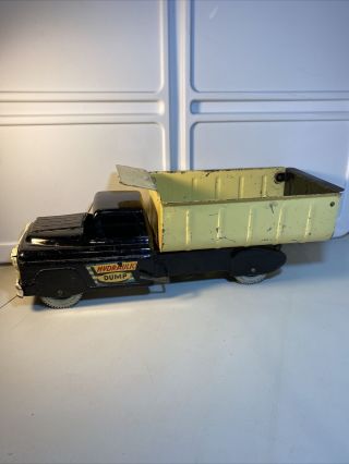 1950’s Louis Marx - Hydraulic Dump Truck - Black,  Yellow -