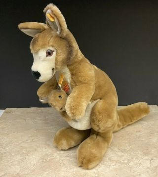 Steiff 062711 Kango Kangaroo With Baby Joey Plush Stuffed Toy,  40 Cm / 16 Inch