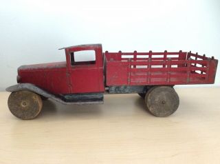 Pressed Steel Stake Truck 15” Wooden Wheels Wyandotte Girard Steelcraft Toys ?