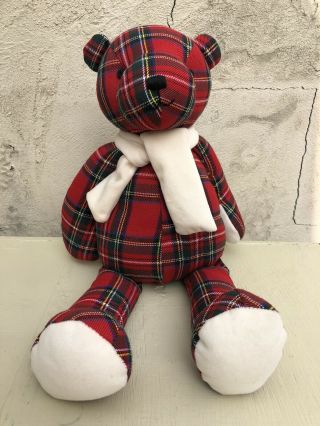 Pottery Barn Kids Stuffed Bear Red Plaid Patchwork Quilt Teddy Plush Toy Htf
