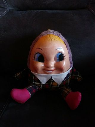 Vintage Humpty Dumpty 1955 Plush Stuffed Doll Knickerbocker Toy Plaid