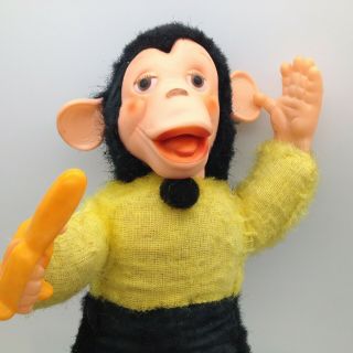 Vintage Mr.  Bim Monkey 15 " Zippy Rubber Face Monkey Banana Stuffed Plush T - 124