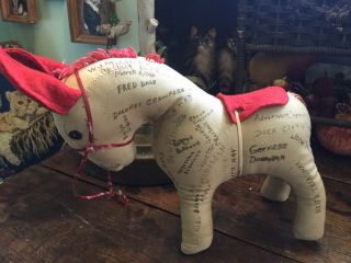 Adorable Vintage Autographed Army Mule Donkey Stuffed Animal Toy Dated 1946