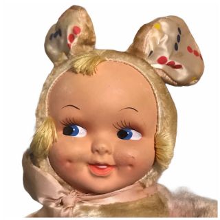 Vintage Rushton? Rubber Face Bunny Rabbit Girl Easter Plush Toy Doll Fur 2