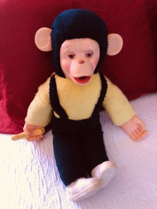 Vtg Zippy Monkey Plush Stuffed Doll Rubber Face Yellow Black Mr Bim Zip